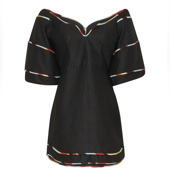 farm rio black colored stripes short sleeve mini dress FARM Rio Black Coloured Stripes Mini-Dress